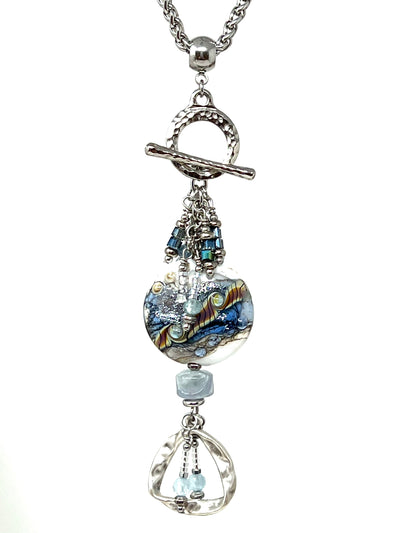 Handmade Lampwork Blue Swirl Glass Necklace Pendant #5570D
