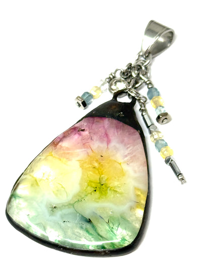 Chunky handmade tie dye soldered agate beaded dangle pendant with colorful design, perfect for everyday wear.