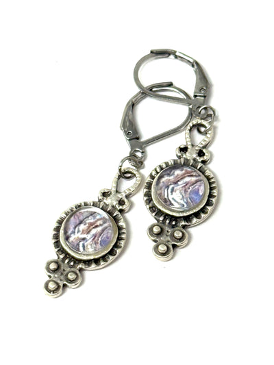 Handmade colorful glass filigree earrings with intricate design, perfect for everyday wear or special occasions.