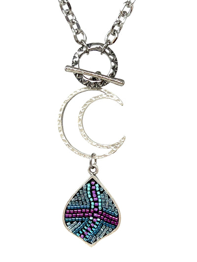 Handmade Interchangeable Colorful Swirl Mosaic Moon Pendant Necklace