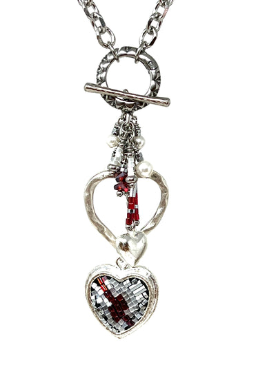 Mosaic Heart Beaded Pendant Necklace
