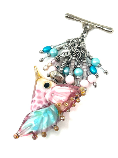 Handmade Interchangeable Lampwork Glass Hummingbird Beaded Pendant #5623D