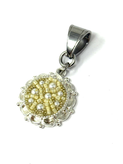 Pretty Creamy White Mosaic reversible pendant you can wear two ways, just flip it around.