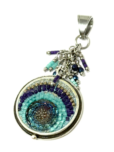 Handmade Mosaic Seed Bead Pendant Necklace featuring vibrant beads and detailed craftsmanship.