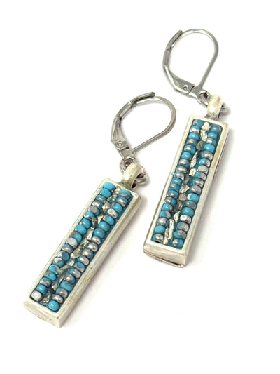 Hand-Beaded Mosaic Turquoise Blue Shimmer Earrings! They're beautifully crafted and designed to help you shine effortlessly, all while being lightweight and comfortable for everyday wear.