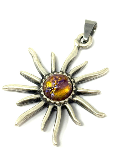 Handmade Golden Marble Shining Sun Pendant featuring a unique sun design with a colorful marble centerpiece.