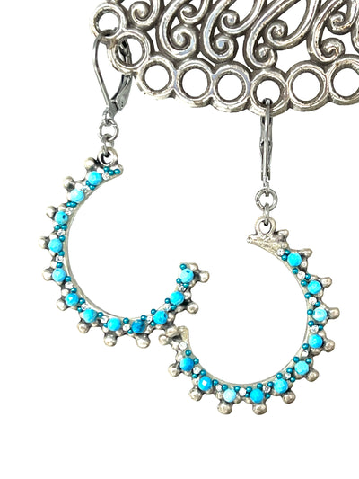Handmade Turquoise Crystal Hoop Earrings