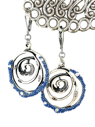 Handmade Blue Swirl Hoop Earrings