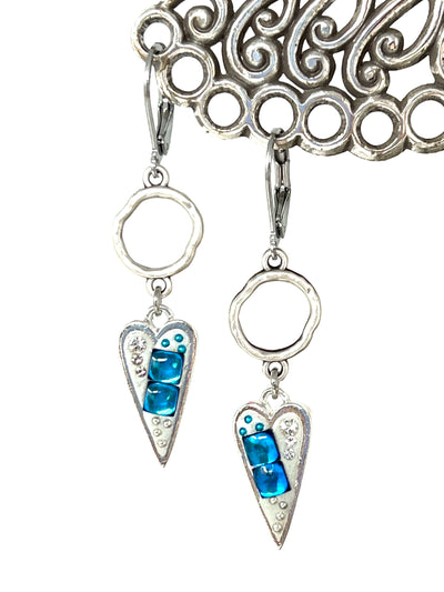 Blue Heart Swarovski Square Crystal Earrings