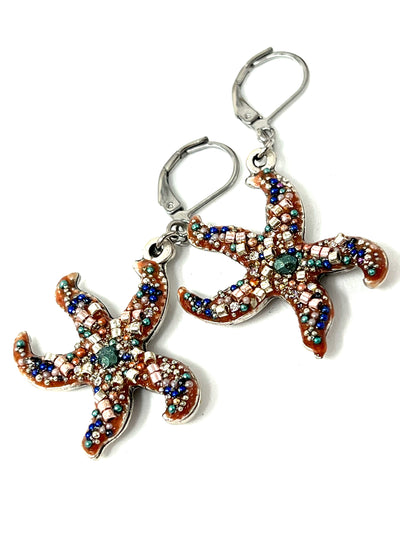 Handmade Pearl Seed Bead Starfish Earrings