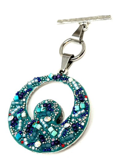 Handmade Turquoise Seed Bead Mosaic Reversible Pendant