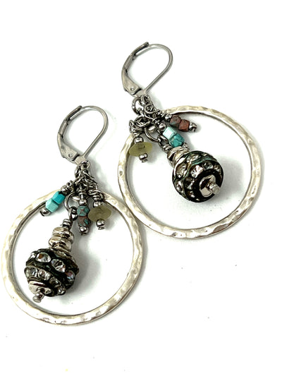 Handmade Crystal Patina Turquoise Beaded Earrings