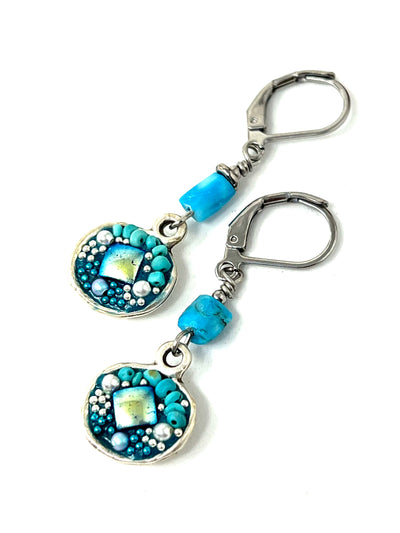 Handmade Swarovski Turquoise Gemstone Beaded Cluster Earrings