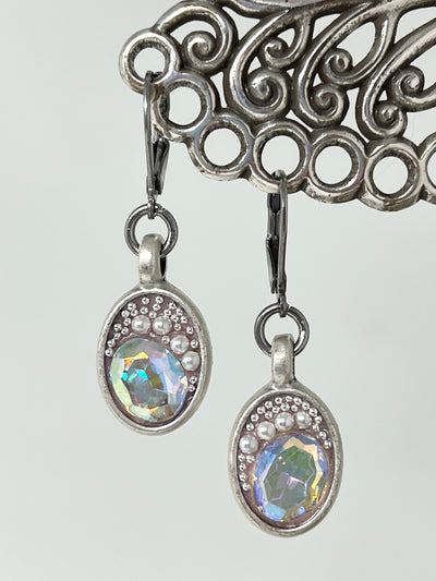 Black and White Enamel Heart Swirl Beaded Dangle Earrings #2129E