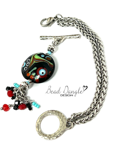 Handmade Lampwork Glass Beaded Dangle Bracelet Pendant #3356BC