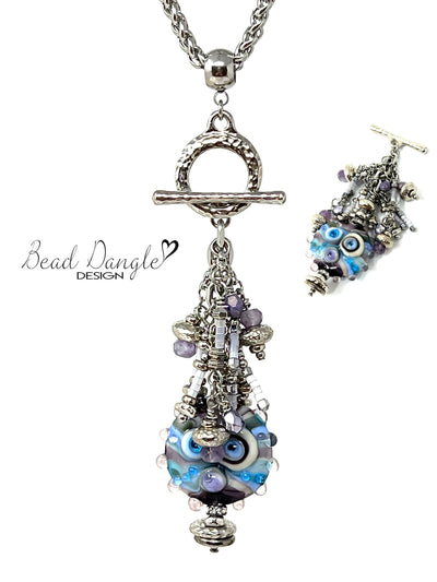 Handmade Lampwork Glass Beaded Dangle Pendant Necklace #5203D