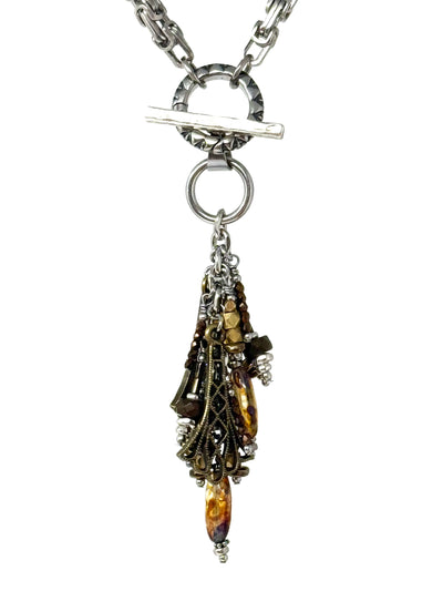 Czech Glass Antique Bronze Handmade Beaded Dangle Pendant featuring intricate design and detailed craftsmanship.