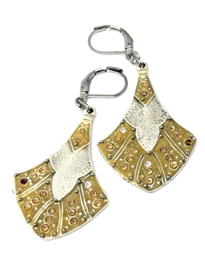 Handmade golden yellow Swarovski crystal beaded earrings, lightweight stainless steel lever backs, stylish jewelry.