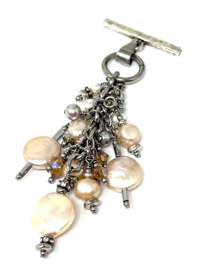 Handmade Pearl Beaded Interchangeable Pendant featuring a blend of pearls and crystals for a stylish accessory.