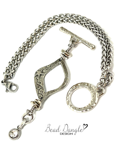 Handmade Cast Iodized Pewter Star Beaded Dangle Bracelet Pendant #3391BC