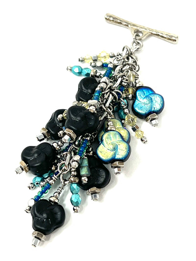 Black Shimmer Beaded Cluster Dangle Pendant #5322D