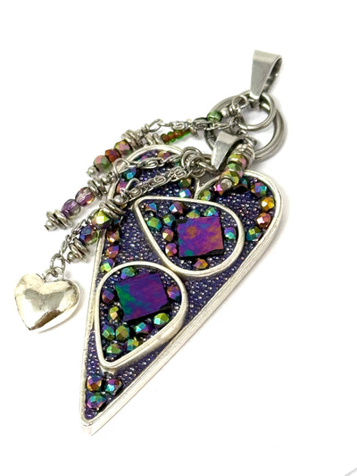 A beautiful purple shimmer, hand-beaded heart pendant will add glitz to any outfit.