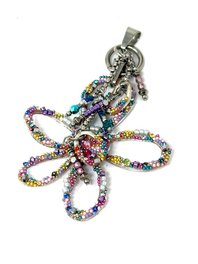 Chunky, hand-beaded daisy pendant in vibrant pastel colors—unique Interchangeable Design.