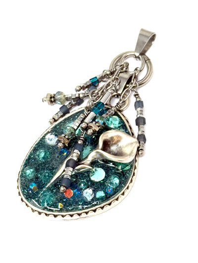 Turquoise Cala Lilly Crystal Shimmer  Beaded Pendant. Interchangeable Design allows you to mix and match.