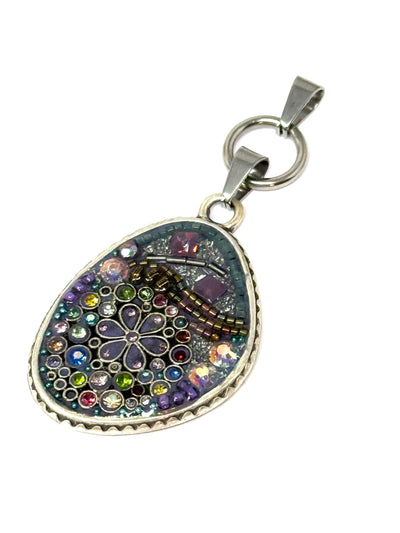 Purple Flower Seed Bead and Crystal Interchangeable Pendant Necklace. Hand-beaded with precision and care.