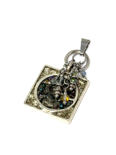 Square Crystal hand-beaded pendant set in pretty pale blue shades. Interchangeable Design allows you to mix and match with only one chain.