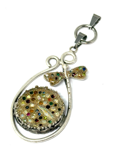 Colorful long dragonfly crystal pendant necklace with interchangeable designs. Mix and match your jewelry.