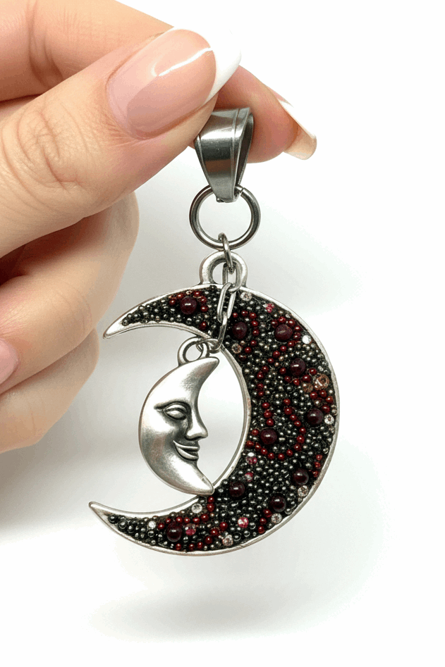 Celestial Crescent Moon Mosaic Pendant | Tarnish-Resistant | USA