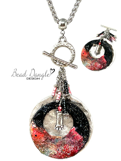 Interchangeable Textured Polymer Clay Beaded Necklace Pendant #5014D